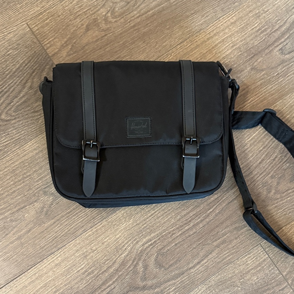 Herschel Supply Company Black Messenger Bag with Buckle Detail